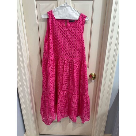 MDS Stripes Pink Eyelet Peasant Dress size 10 - Picture 2 of 7